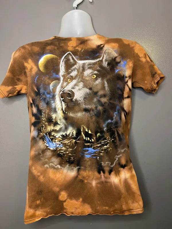 Wolf Tie Dye Womens S Multicolor Crew Neck Short Sleeve Graphic Nature - Image 2