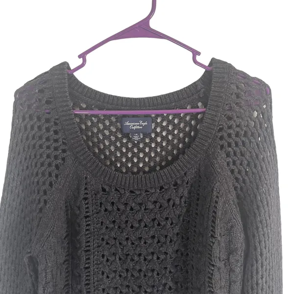 American Eagle Outfitters Size Large Gray Wool Blend‎ Crochet Sweater - Image 2