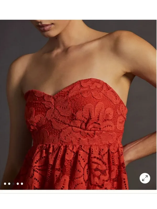 ANTHROPOLOGIE Maeve Strapless Lace Mini Dress Red size small No Shoulder Straps - Image 5