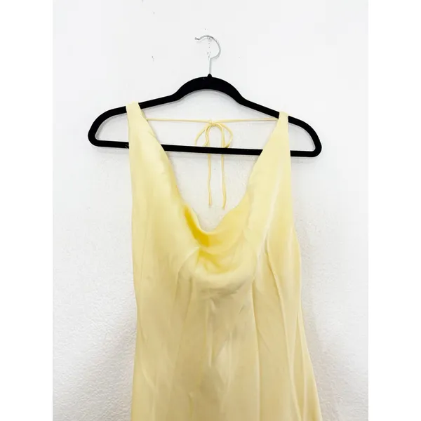 Zara Butter Yellow Satin Cowl Neck Midi Slip Dress Size Large Cocktail Wedding - Image 5