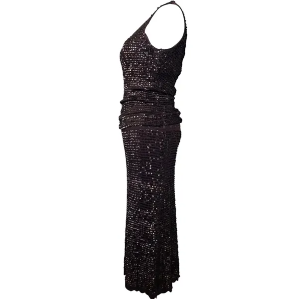 Vtg Chetta B Sequin Crochet Knit 2 Piece Skirt Set Sz M/L Dark Brown 90s Glam - Image 4