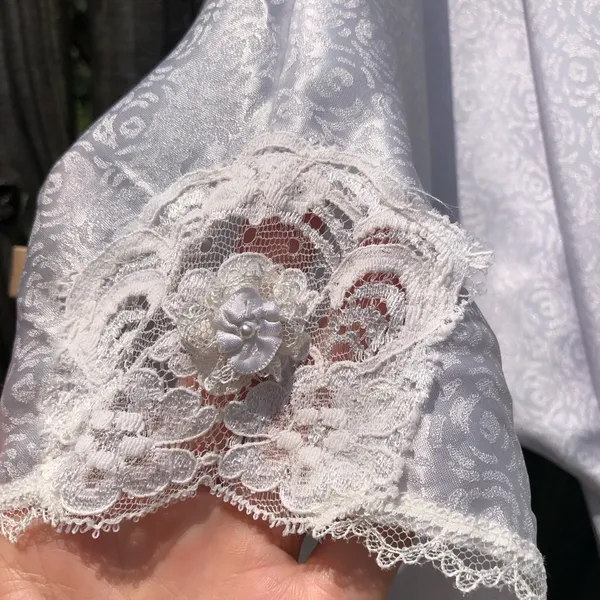 Vintage Christian Dior Lingerie Robe Light Blue Lace Small - Image 9
