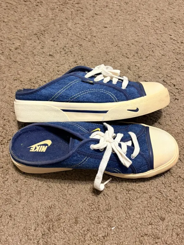 VTG Vintage 2002 Nike Hermosa Blue Denim Slip-on Mules Lace Up Size 9 143028-471 - Image 2