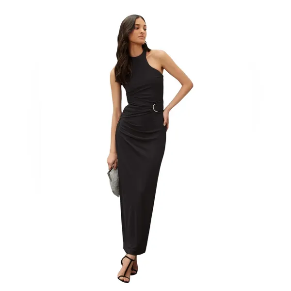 Halston - Lang Black Ruched Jersey Maxi Dress Size 14 Racerback - Image 3
