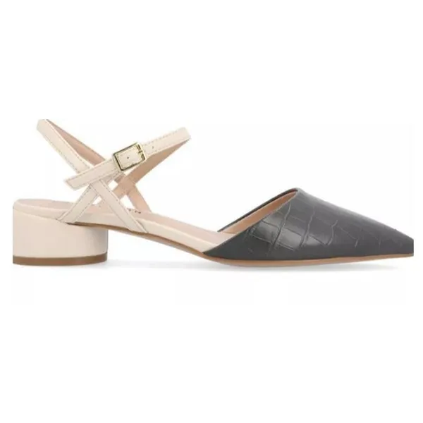 Journee Collection Brynn Block Heel Pointed Toe Flats Black/Cream 9M Pre‑Owned - Image 2