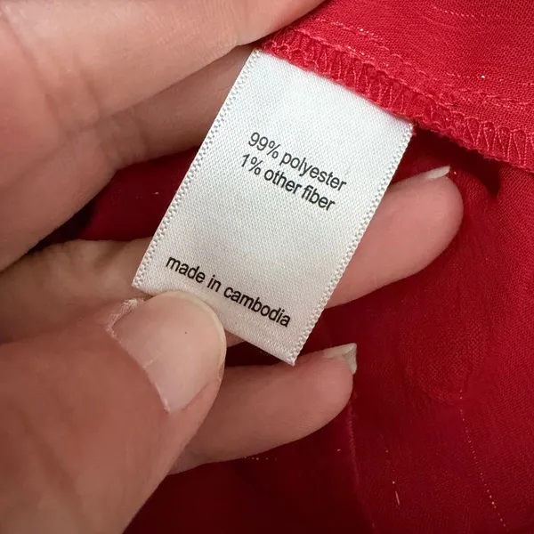 Maurices Blouse Large Red Floral Burnout Metallic Split Neck Pleated Peasant - Image 8
