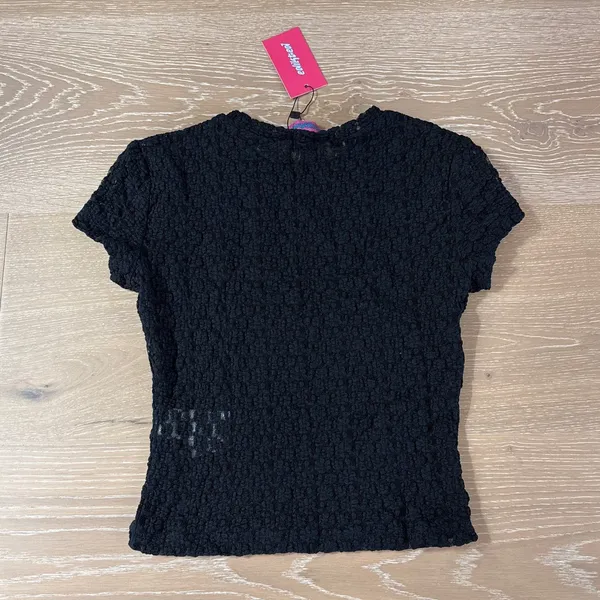 Edikted Lace Sheer Short Sleeve Top Size XS in Black - Image 4