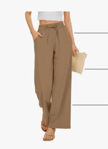 NEW Flowy Drawstring Waist Wide Leg Palazzo Beach Pants Loose Fit Pockets M - Image 6