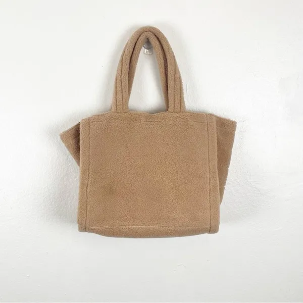 VICTORIA’S SECRET Tan Sherpa Fleece Double Straps Signature Logo Tote Bag - Image 2