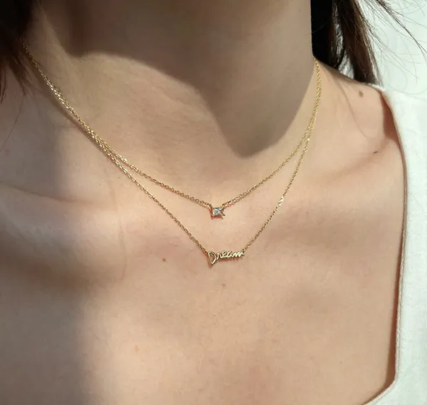 14k gold plated Sterling Silver Dream Necklace – Layered Pendant – Dainty Minimalist Jewelry Gift for Her - Image 2