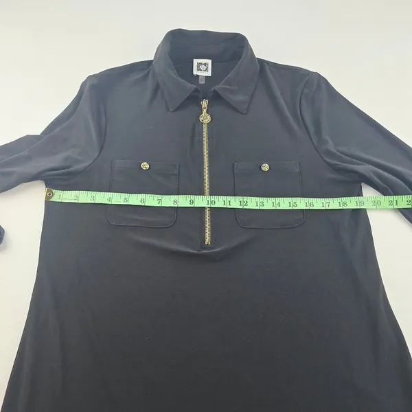 Anne Klein Midi Dress Gold Zip Front Pockets Long‎ Sleeve Black Size 8 - Image 8