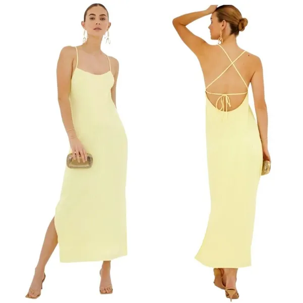 Something Navy Dress Women Large Yellow Silky‎ Essential Criss Cross Back Slip - Image 2