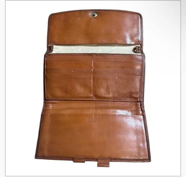 Vintage Dooney & Bourke All Weather Leather Navy and Brown Trifold Wallet Checkb - Image 4