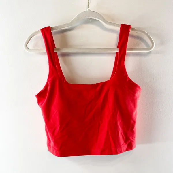 Athleta Square Neck Cropped Built in Bra Tank Top Red Medium - Image 2