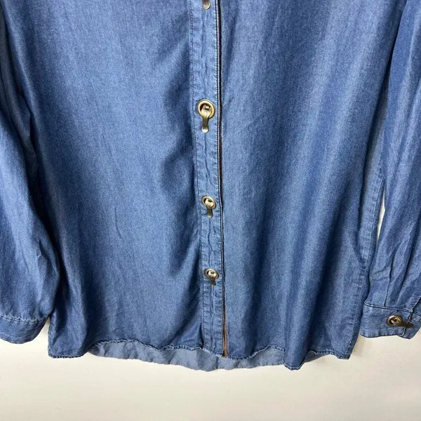 Soft Surroundings Blue Chambray Denim Shirt Blouse Long Sleeve Tunic Top Women’s - Image 3