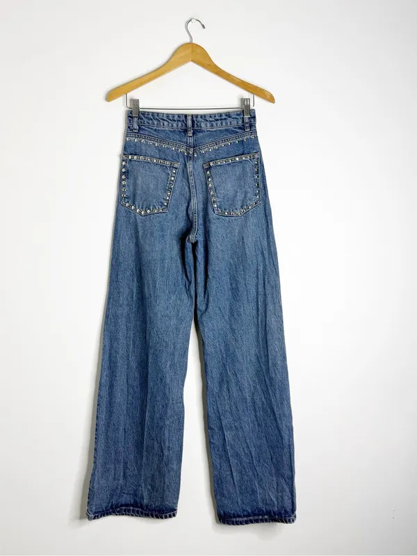 Reformation Cary High Rise Slouchy Wide Leg Studded Jeans Size 25 - Image 2