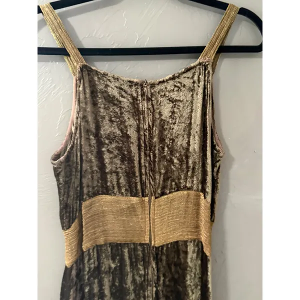 Renaissance Magnus Vintage 90s Crushed Velvet Maxi Dress Brown Gold Goblin‎ L - Image 5