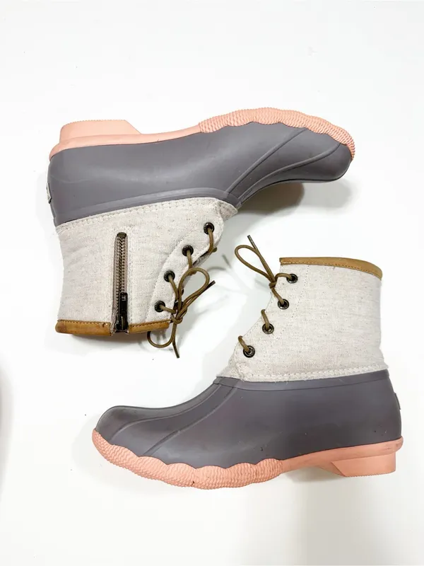 Sperry Top Sider Saltwater Duck Boot Rain Boot Pop Linen Rose Gray Pink Size 8.5 - Image 3