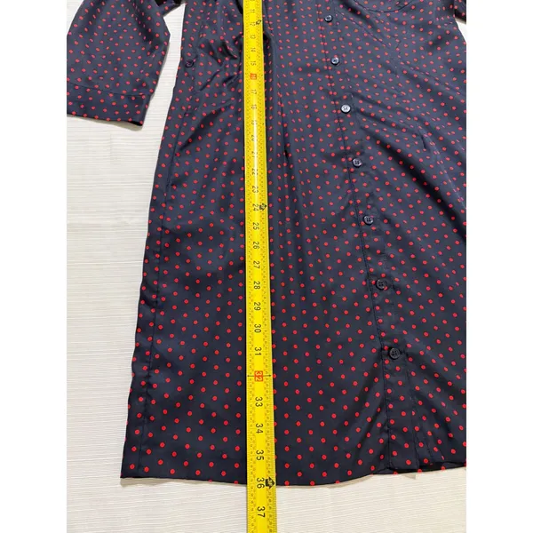 The Limited Navy Blue Red Polka Dot Button Front Shirt Dress Medium 3/4 Sleeve - Image 2