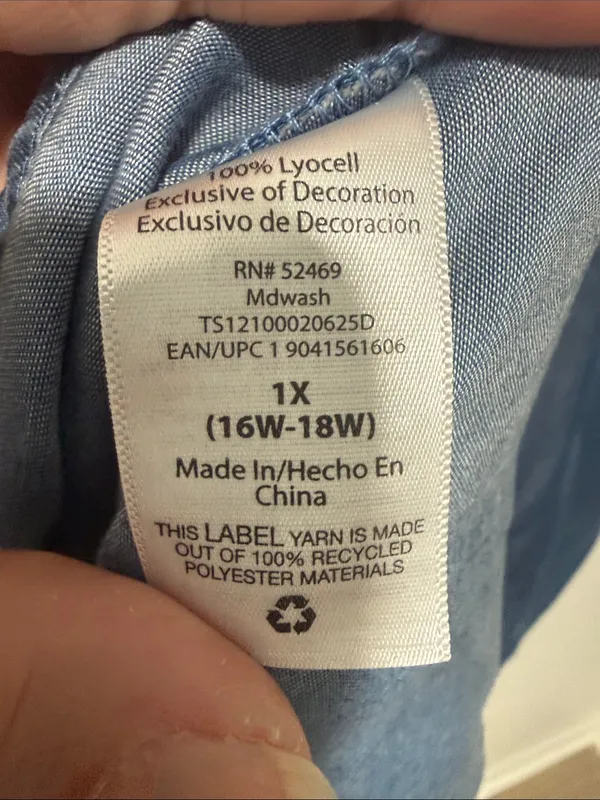 TERRA & SKY 100% Lyocell Blue Short-Sleeve Button-Up Chambray Shirt Size 1X - Image 12