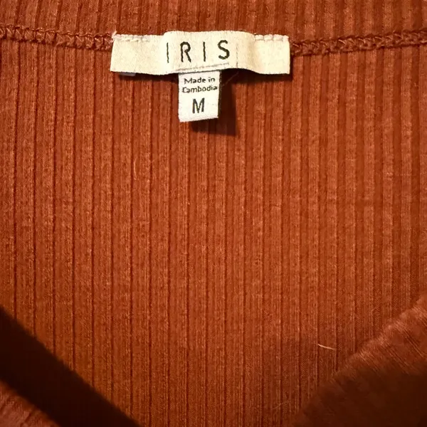 Iris Off The Shoulder Dress Size M Rust Brown Ribbed Button Front Mini Boho - Image 4