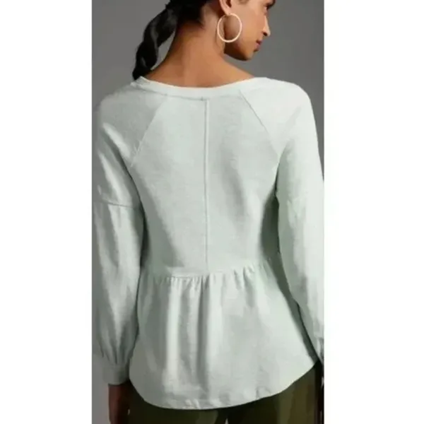 PILCRO Anthropologie Split Neck Mint Terrycloth Babydoll Top Size L‎ - Image 3