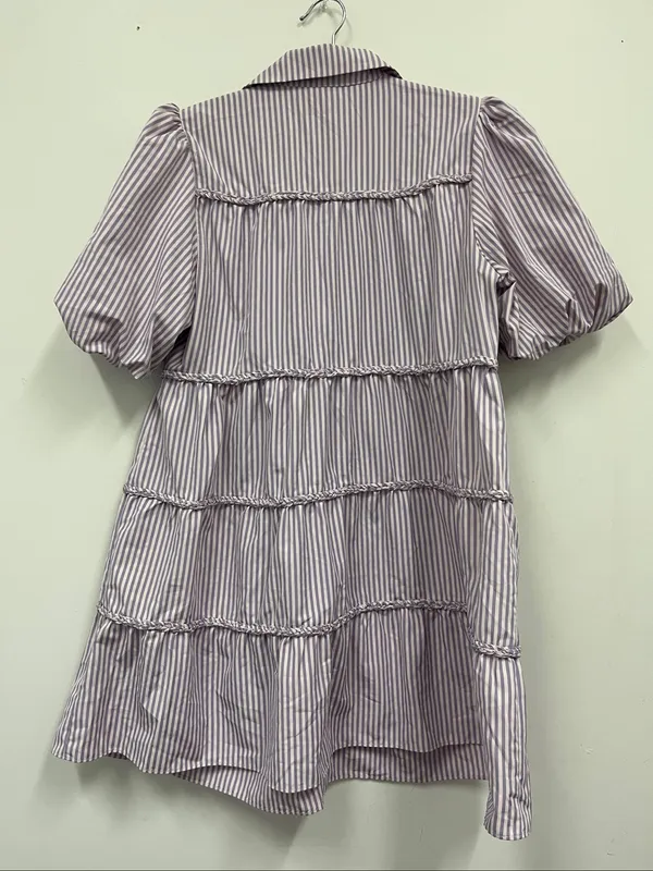 Walter Baker Lavender and White Striped Tiered Puff-Sleeve Dress size M - Image 2