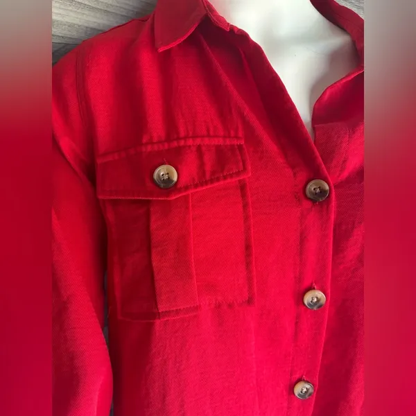 New Directions Red Relaxed Button Down Shirt Size L - Image 8
