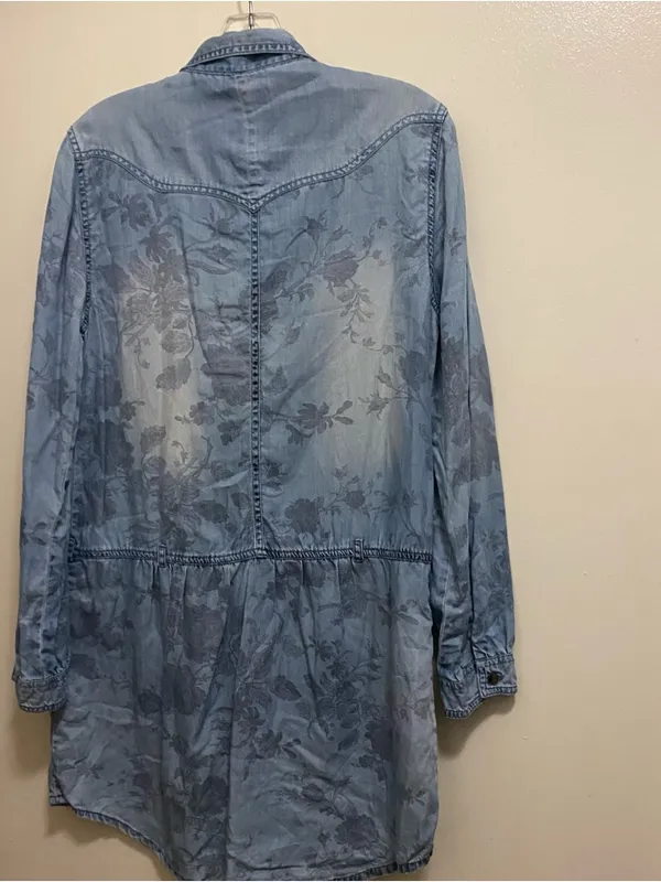American Eagle Womens Blue Chambray Denim Shirt Dress M Medium 38” Floral READ - Image 9