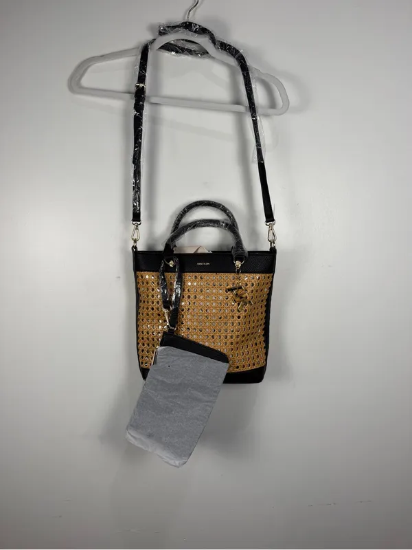 New Anne Klein Raffia Bucket Bag And Clutch Black Crossbody Shoulder Purse - Image 2