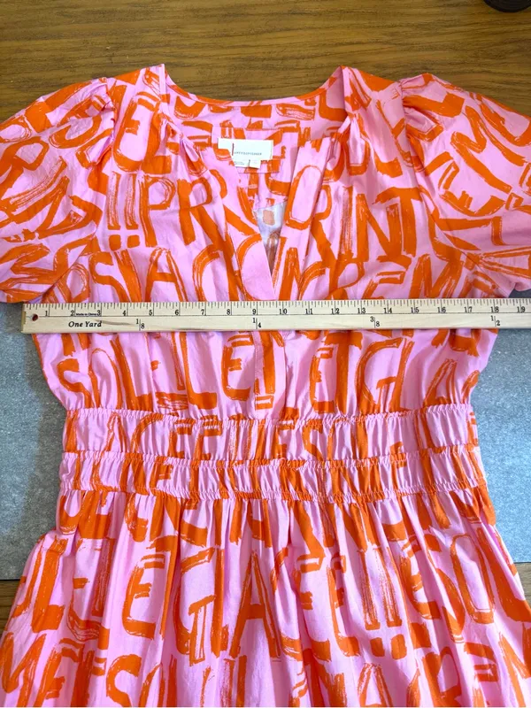 Anthropologie The Somerset French Writing Maxi Dress Pink Orange Size Medium - Image 7