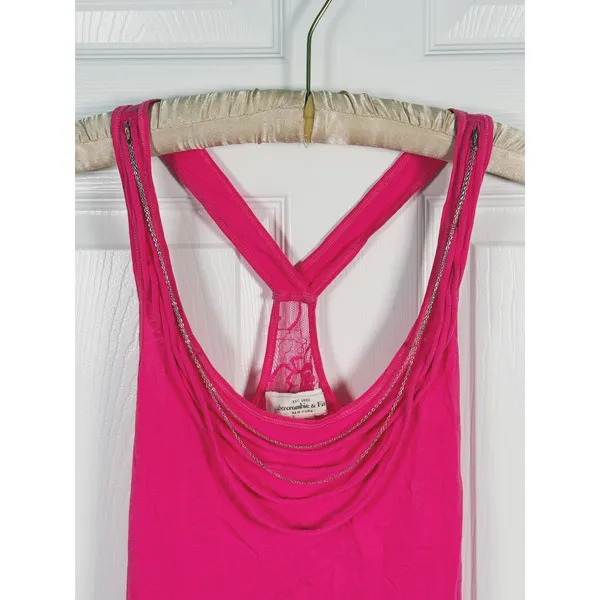 Vintage Y2K Abercrombie & Fitch Chain Cowl Neck Tank Top Size XS Pink Lace Bratz - Image 5