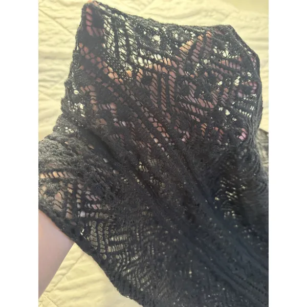 Black Infinity Scarf Open Knit Delicate Lace Elegant Gothic Cozy Fall Winter - Image 5
