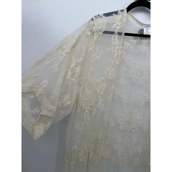 Cream‎ Lace Boho Long Duster Cardigan Sz 2X-3X Festival Indie Hippie Sheer - Image 2