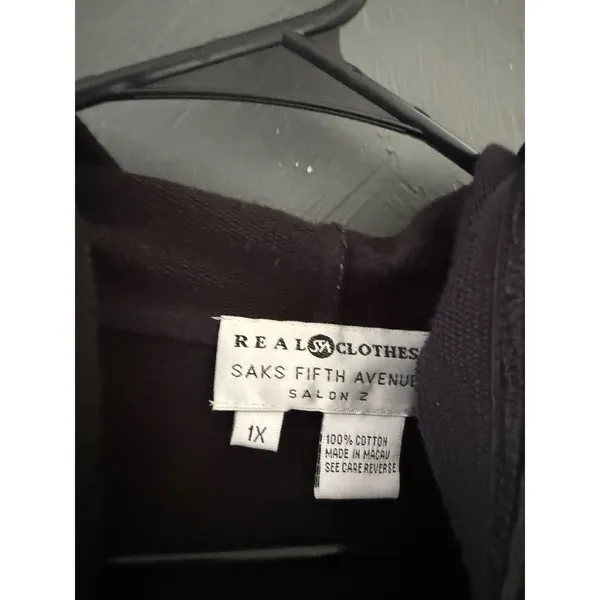 Saks Fifth Avenue Vintage Y2k Black Cotton Zip Up Longline Hoodie Jacket 1X - Image 6