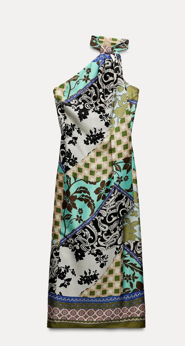ZARA dress maxi Multicolor Halter printed satin effect casual wedding party - Image 12