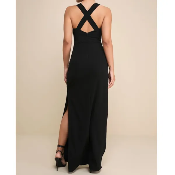 NEW Lulus Glamorous Dedication Black Sleeveless Crisscross Column Maxi Dress - Image 4