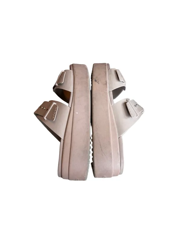 Crocs Taupe Double Buckle Platform Slide Sandals Flatform Comfort Size 8 Women's - Image 9