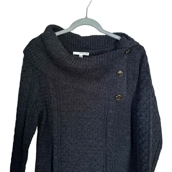 Studio One Women’s Sz XL Gray Cowl Neck Bodycon Knee Length Knit Sweater Dress - Image 2