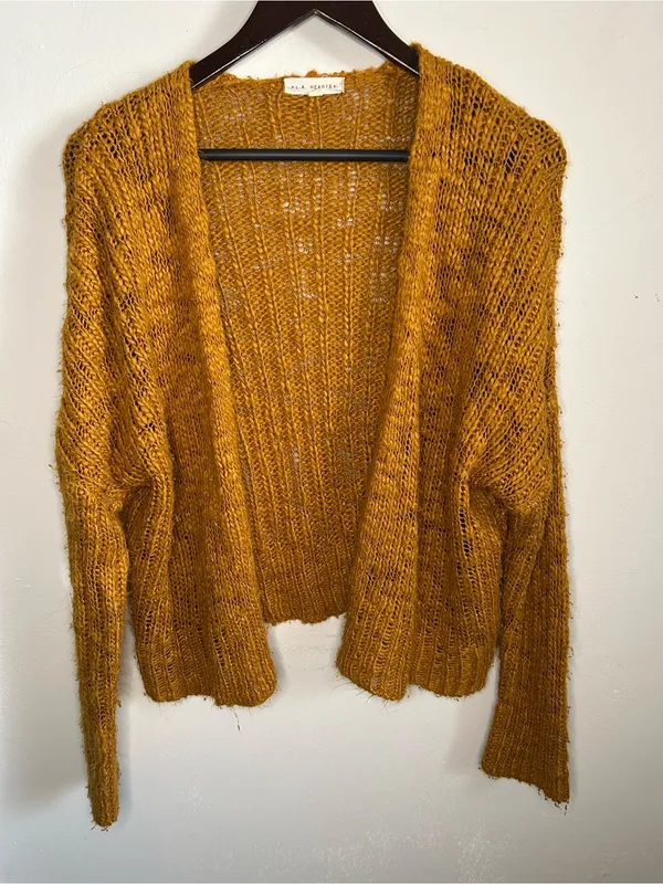 LA Hearts Oversized Boho Fuzzy Knit Cardigan Sweater in Mustard Gold - Image 8
