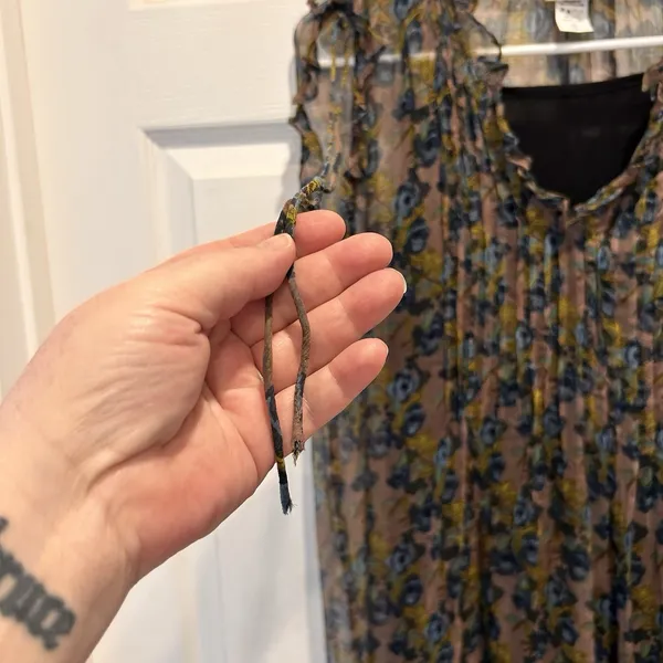 Natural Life Floral Sheer Romantic Boho Dress with Slip‎ Lining Small Blue Brown - Image 5
