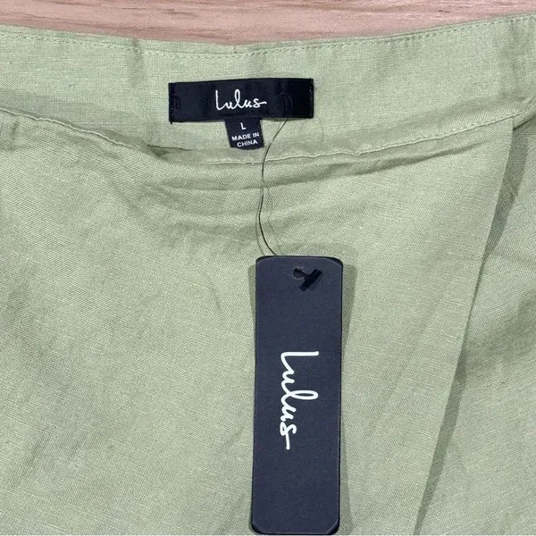 NEW Lulu’s Light Green Overlapping Linen Blend Mini Skort Women’s Large - Image 4