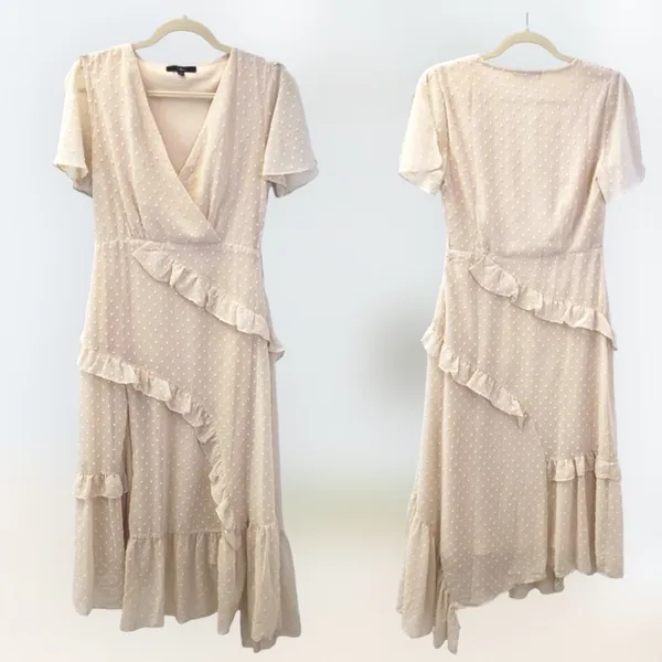 Lulus | Swiss Dot Ruffled Midi Dress in Cream NWT Style: Next to You - Image 2