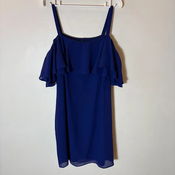 Eliza J Royal‎ Blue Cold Shoulder Ruffle Chiffon Dress Size 14 - Image 2