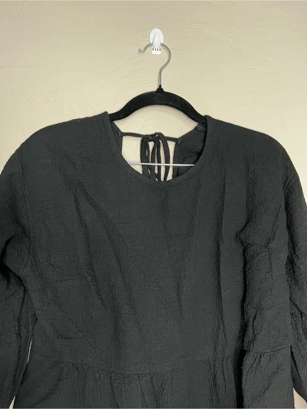 Madewell Black‎ Gauze Open Back Peplum Tie Long Sleeve Blouse - Image 3