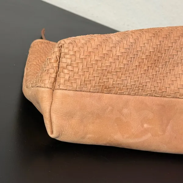 Lucky Brand Woven Leather Clutch Women Large Tan Bohemian Zipper Pouch - Image 12
