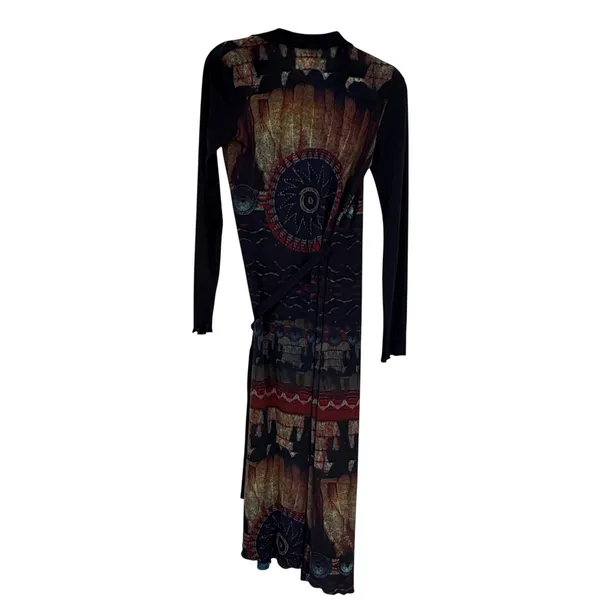 Vintage Y2K ANAC Mesh Maxi Dress S Abstract Print Art to Wear Whimsigoth Grunge - Image 2