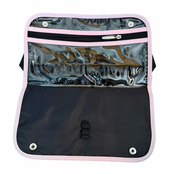 Lancome 2 Piece Makeup and Toiletry Zipper Travel Bags Case Pink Black New - Image 4
