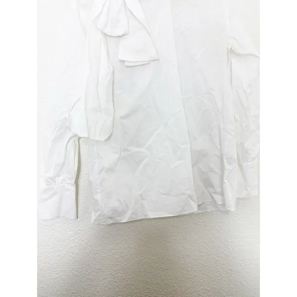 Zara White Poplin Tie Neck Oversized Blouse Size Small 8775/545 Chic Preppy - Image 12