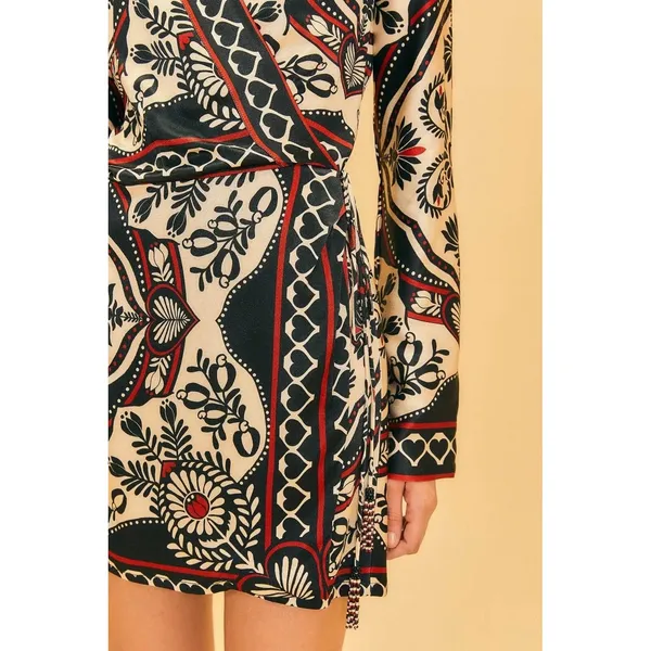 FARM RIO Passion Scarf Wrap Mini Dress Women's Size XS Black Printed - Image 3